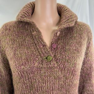 Hand Knit High Collar Angora Blend Ribbed Pullover Sweater SZ M Covered Buttons